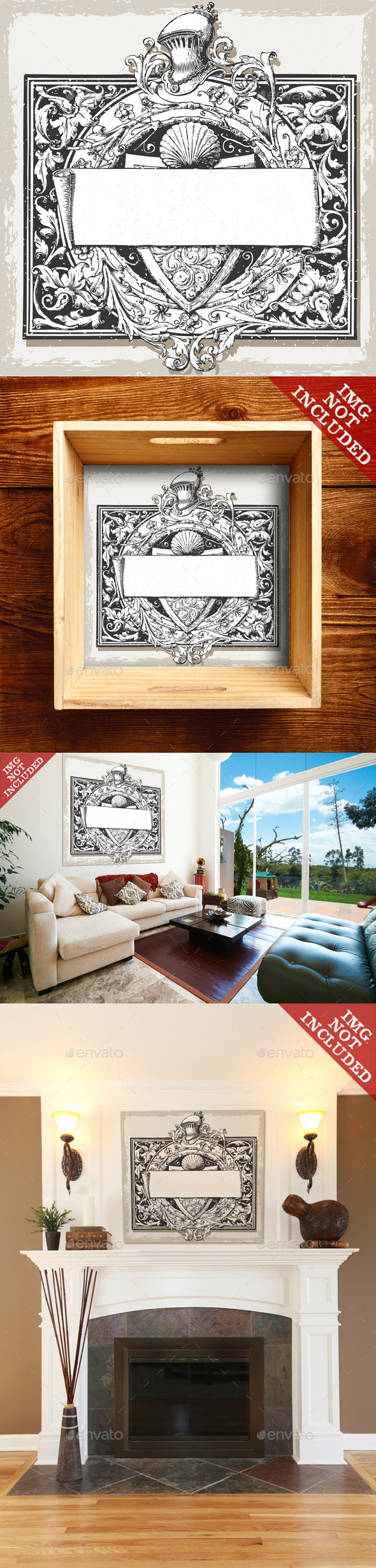 Vintage Floral Frame with Elm and Title Block - Decorative Vectors
