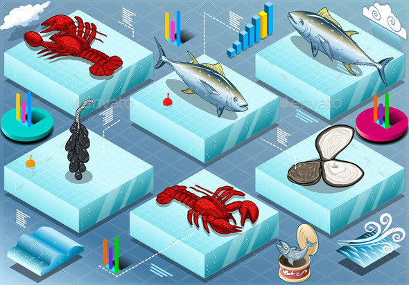 Isometric Infographic of Marine Life - Animals Characters