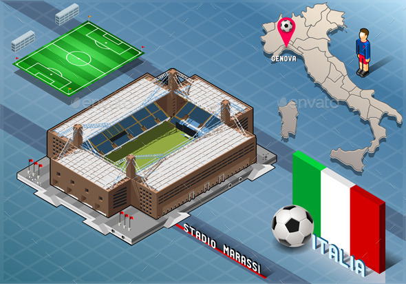 Isometric Stadium, Marassi, Genova, Italy - Buildings Objects