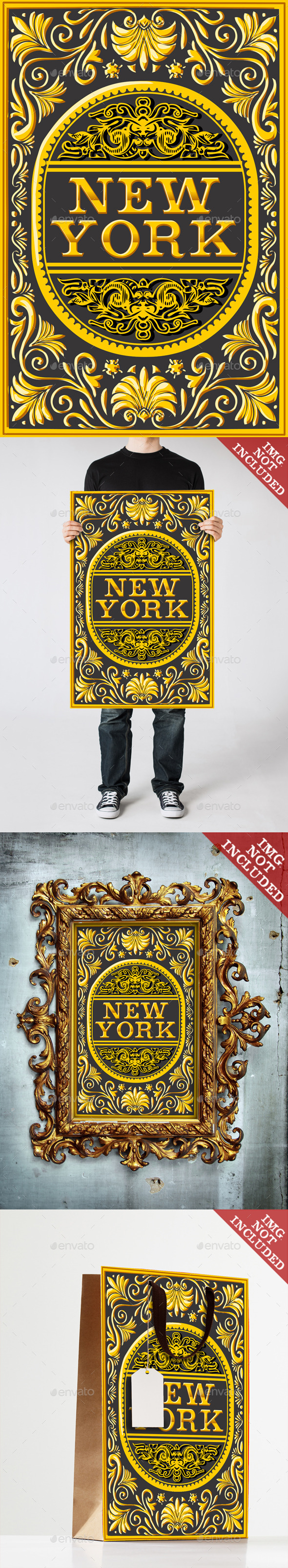Vintage New York Label Plaque, Black and Gold - Decorative Vectors