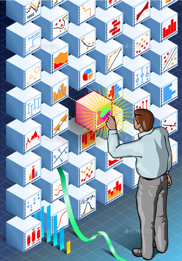 Isometric Infographic with Standing Man - Business Conceptual