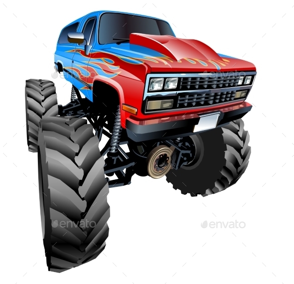 Cartoon Monster Truck - Man-made Objects Objects