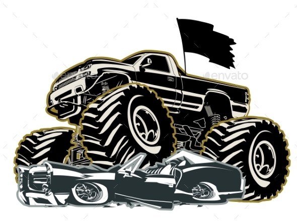 Cartoon Monster Truck - Man-made Objects Objects