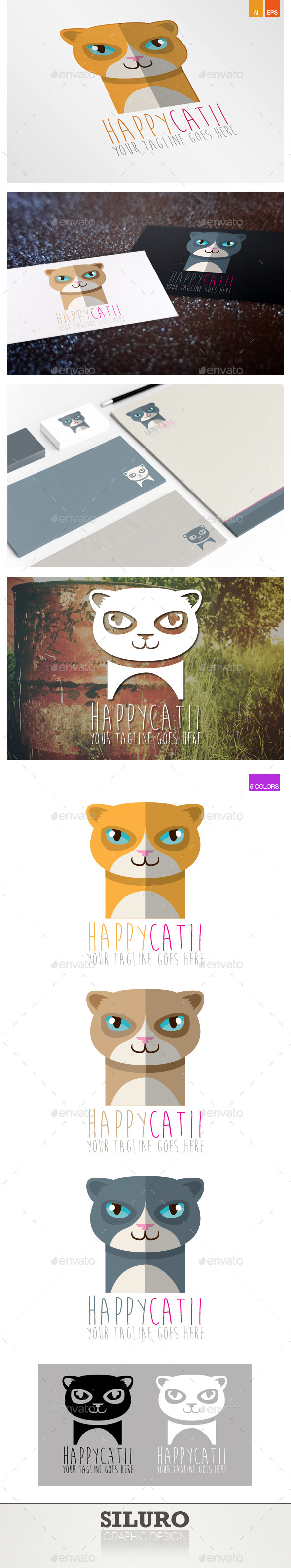 Happy Cat II Logo - Animals Logo Templates