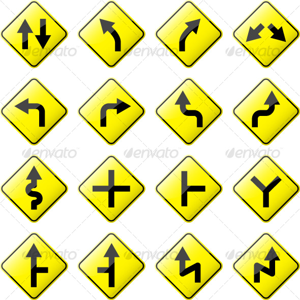Road Sign Glossy Vector (Set 1 of 6) - Man-made Objects Objects
