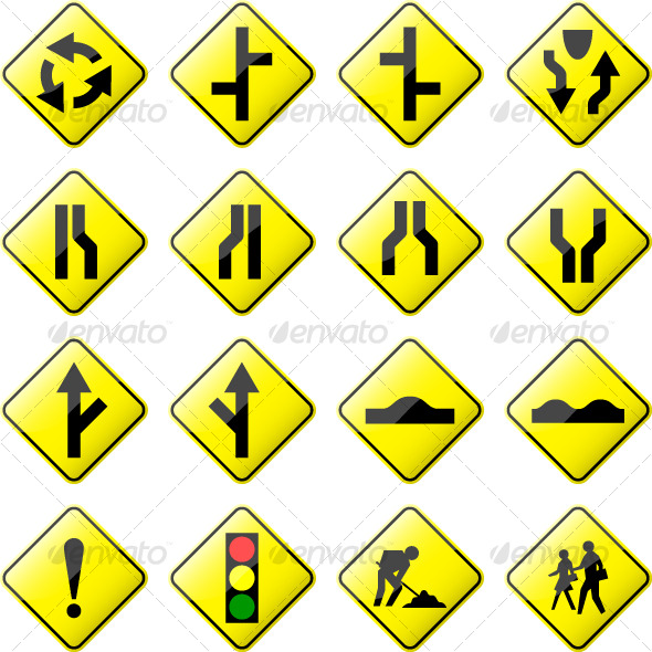 Road Sign Glossy Vector (Set 2 of 6) - Man-made Objects Objects