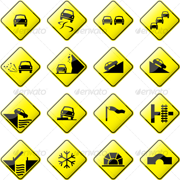 Road Sign Glossy Vector (Set 3 of 6) - Man-made Objects Objects