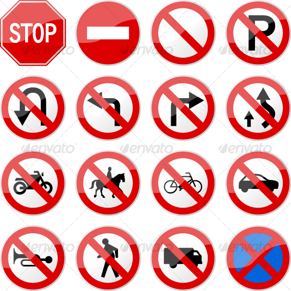 Road Sign Glossy Vector (Set 4 of 6) - Man-made Objects Objects