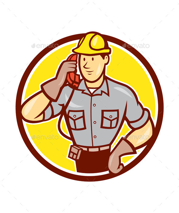 Telephone Repairman Phone Circle Cartoon - People Characters