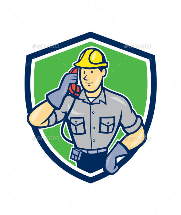Telephone Repairman Phone Shield Cartoon - People Characters