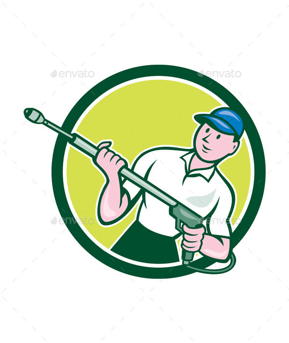 Pressure Washer Water Blaster Circle Cartoon - People Characters