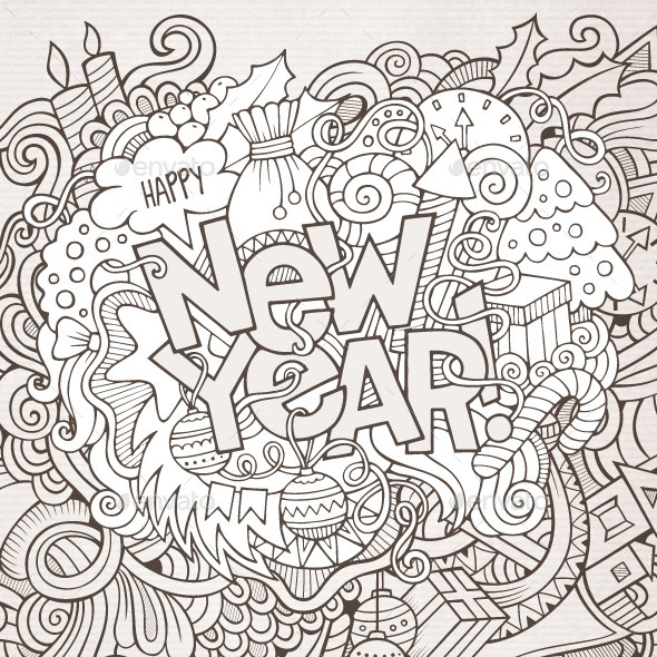 3 New Year Doodles Design by balabolka | GraphicRiver