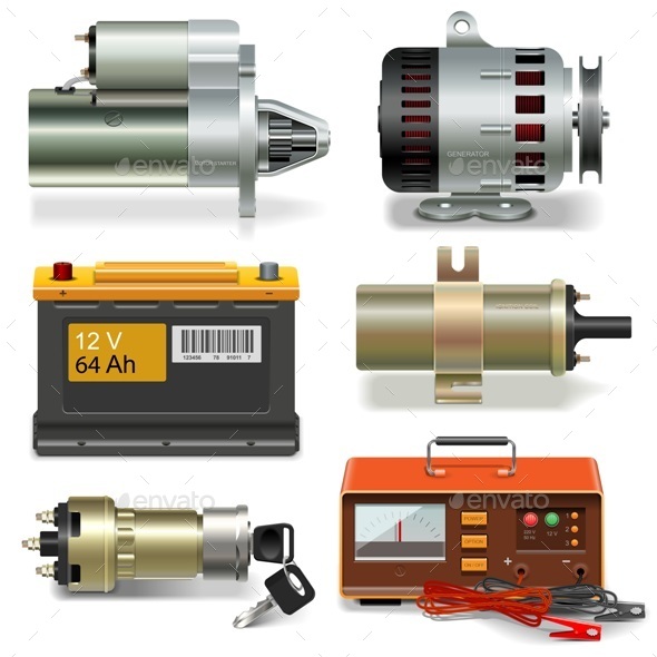 Electric Car Parts Icons - Industries Business