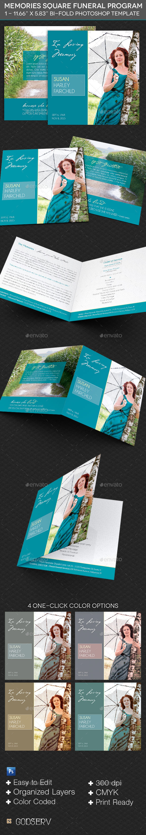 Memories Square Funeral Program Template - Informational Brochures
