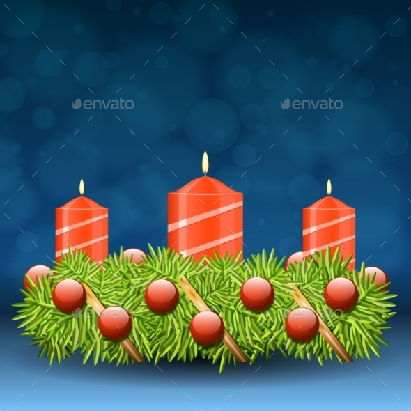 Advent Wreath of Twigs with Red Candles - Christmas Seasons/Holidays