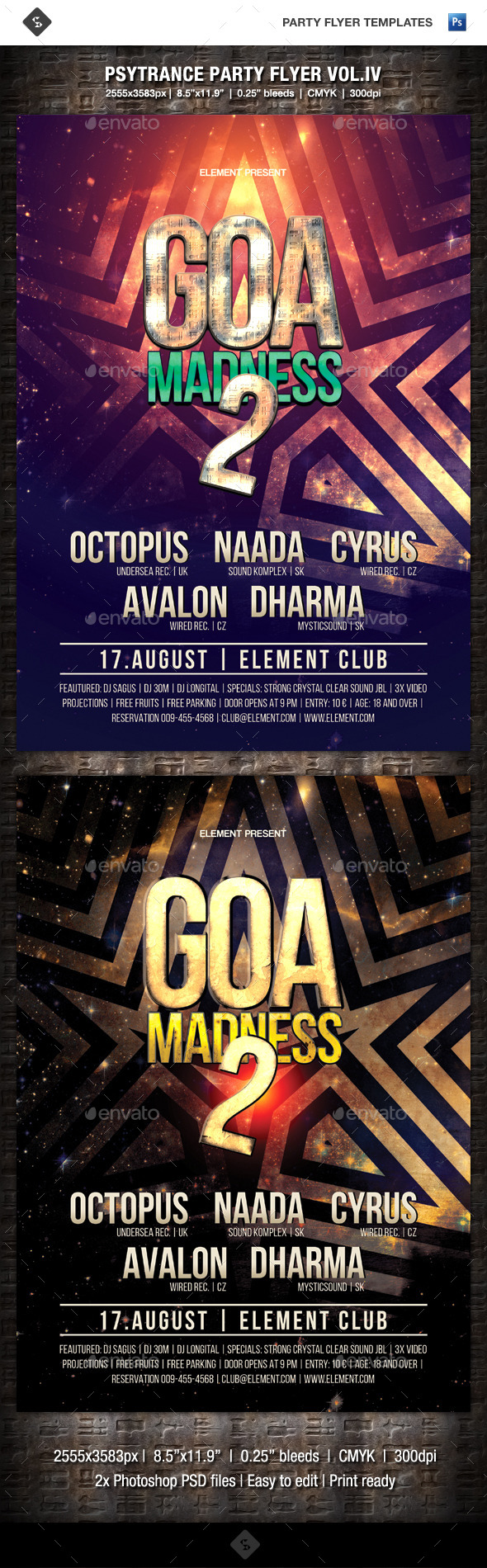 Psytrance Party Flyer  - Goa Madness 2 by Sao108 | GraphicRiver