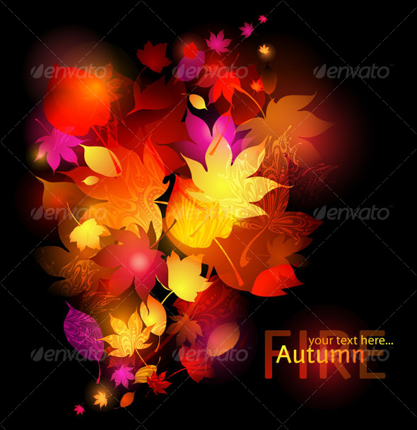 Vector red leaves wind dark background - Halloween Seasons/Holidays