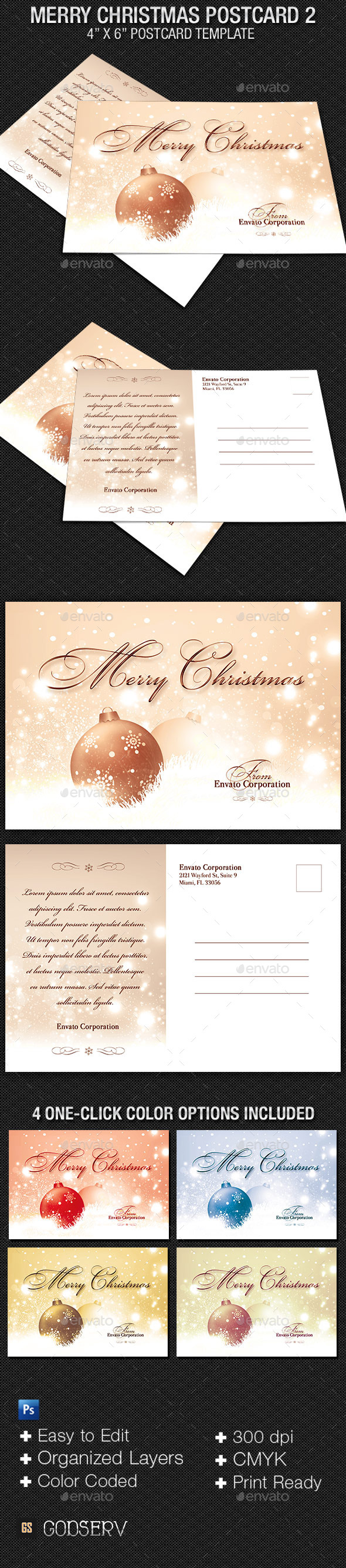 Merry Christmas Postcard Template V2 - Holidays Events