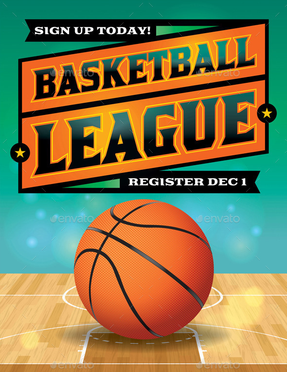 Vector Basketball League Flyer Illustration - Sports/Activity Conceptual