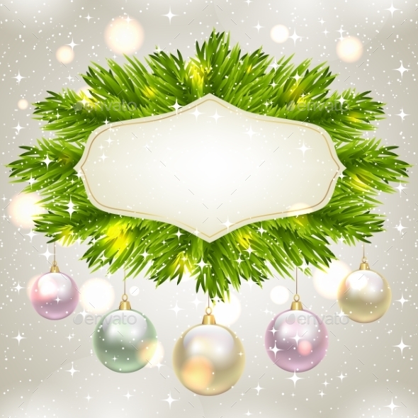 Fir Tree Frame with Baubles - Christmas Seasons/Holidays