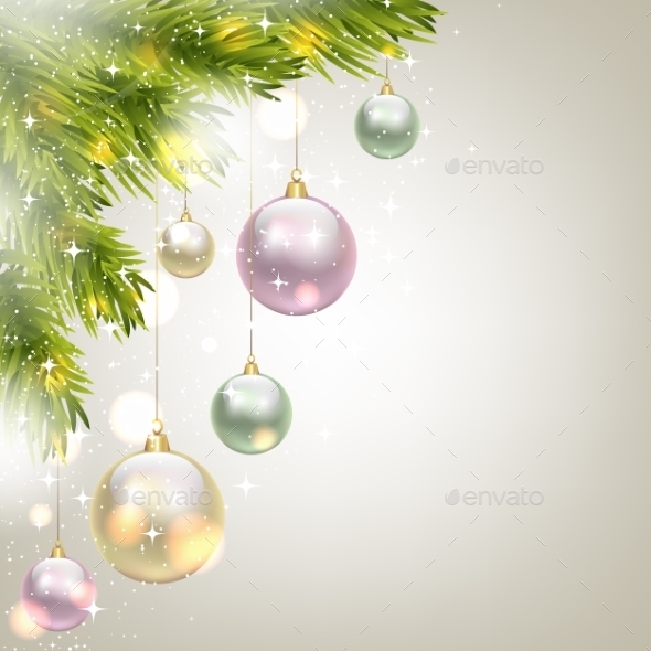 Fir Tree Background with Baubles - Christmas Seasons/Holidays