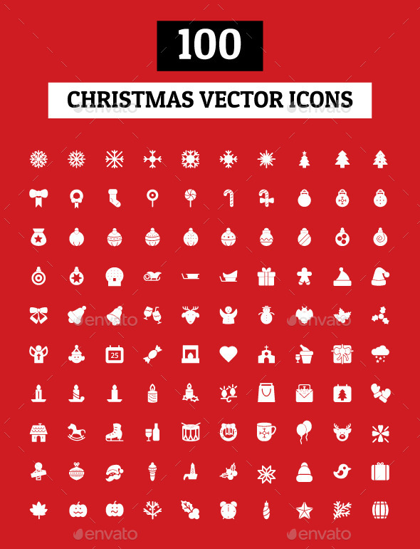 100 Christmas Vector Icons - Seasonal Icons