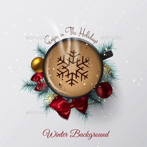 Winter Cozy Background with the Cup of Coffee - Christmas Seasons/Holidays
