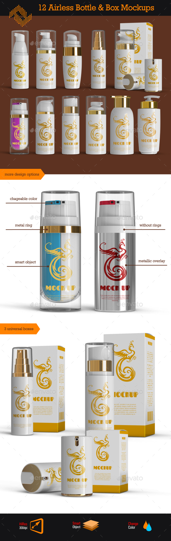 12 Airless Cosmetic Bottle & Box Mockups - Beauty Packaging