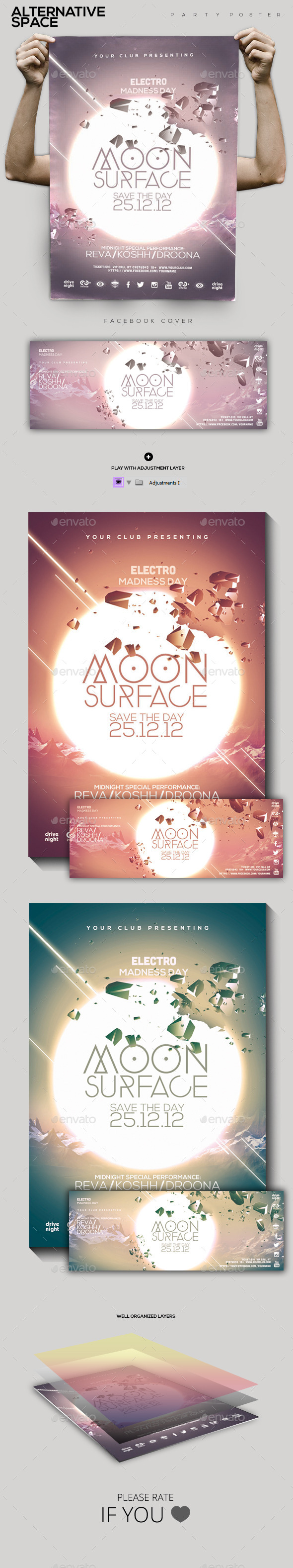 Moon Surface Party Flyer/Poster - Clubs & Parties Events