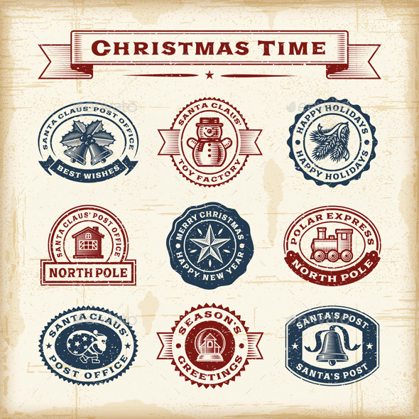 Vintage Christmas Stamps Set - Christmas Seasons/Holidays