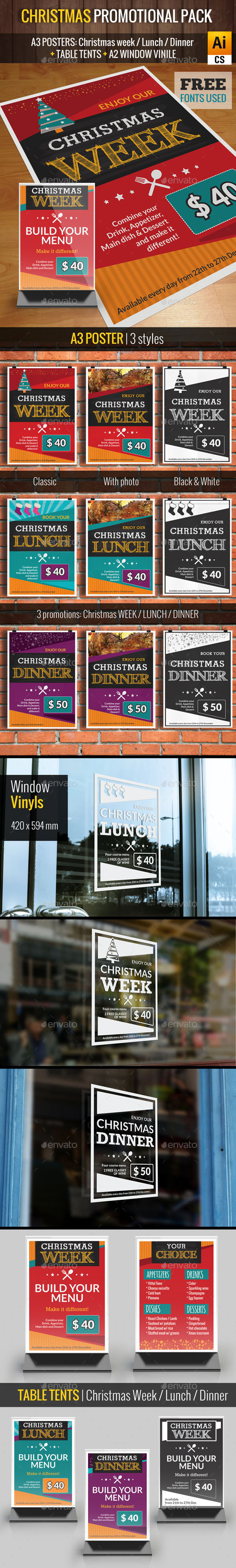 Christmas Promotional Pack || Restaurant - Signage Print Templates
