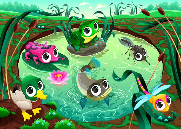 Animals in the Pond - Animals Characters