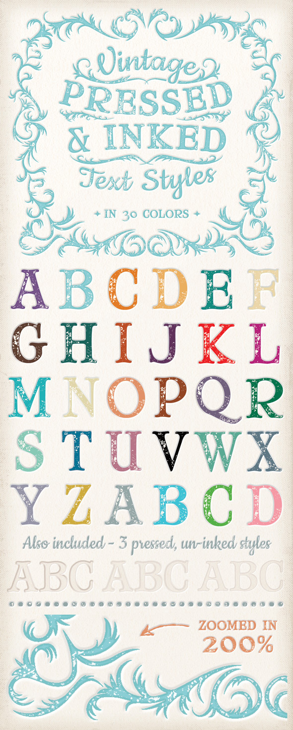 Vintage Pressed & Inked Text Styles - Styles Photoshop