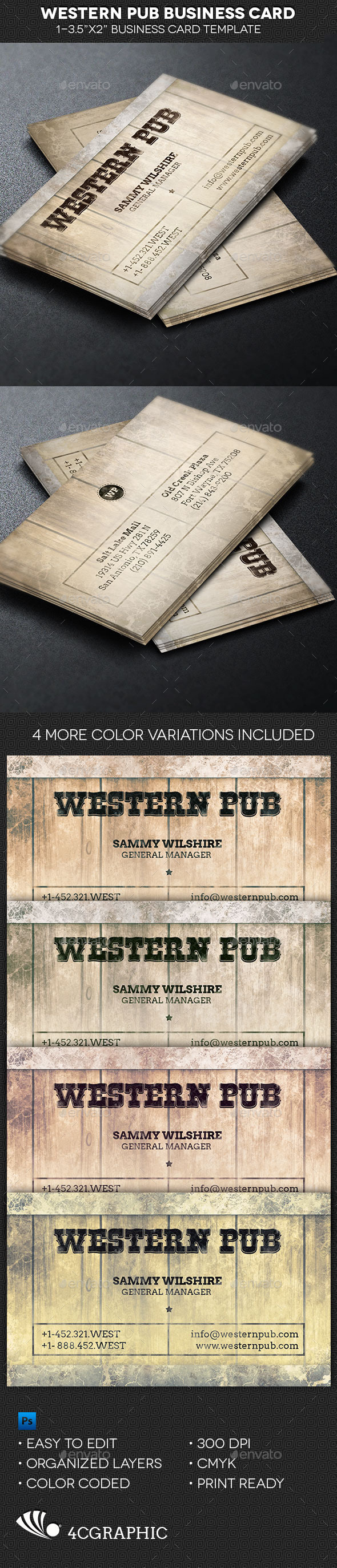 Western Pub Business Card Template - Industry Specific Business Cards