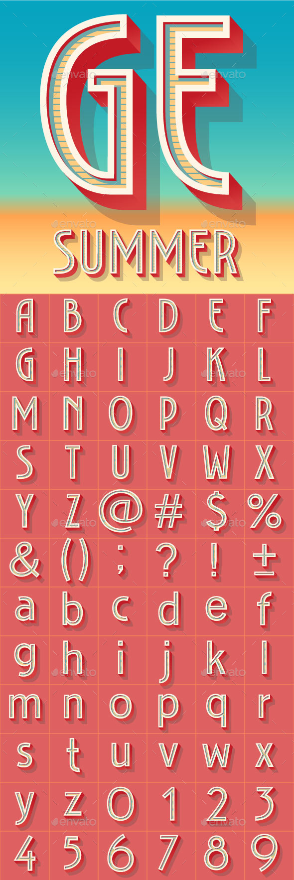 Summer Art Deco Alphabet - Decorative Symbols Decorative