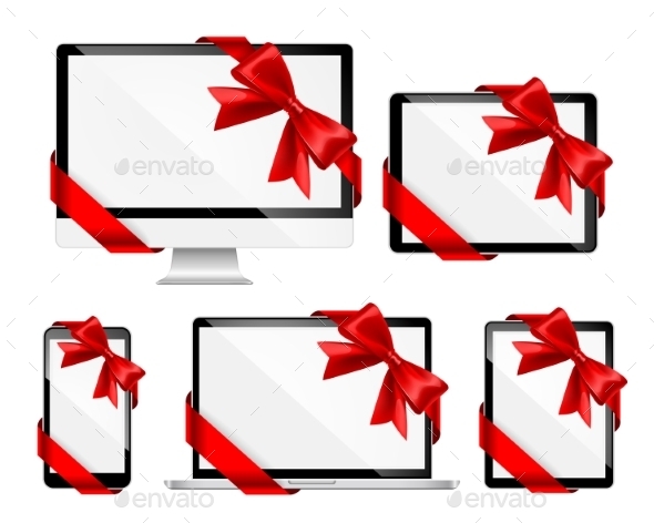 Modern Devices with Red Bows - Computers Technology