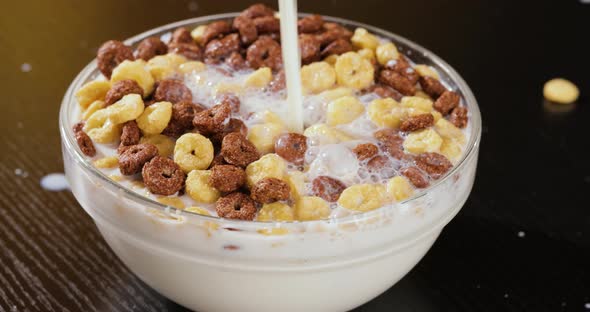 Breakfast Chocolate Corn Cereal in a Bowl with Milk alt