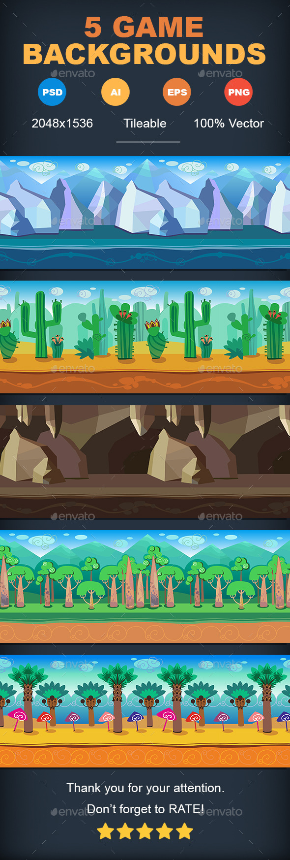 5 Game Backgrounds - Backgrounds Game Assets