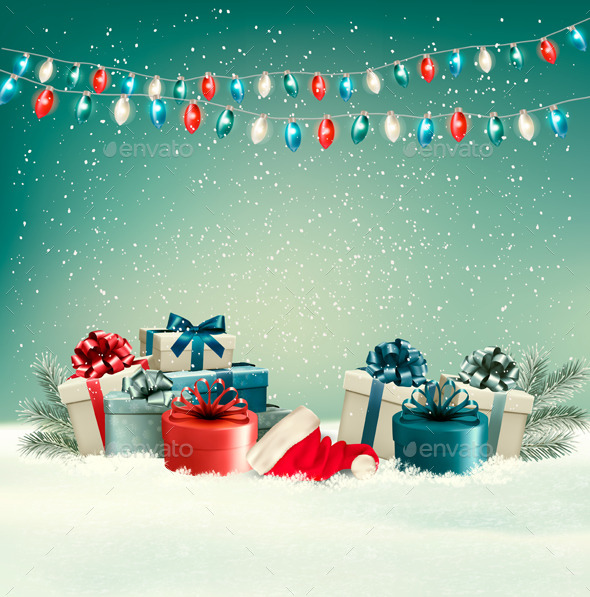 Winter Christmas Background with Presents - Christmas Seasons/Holidays