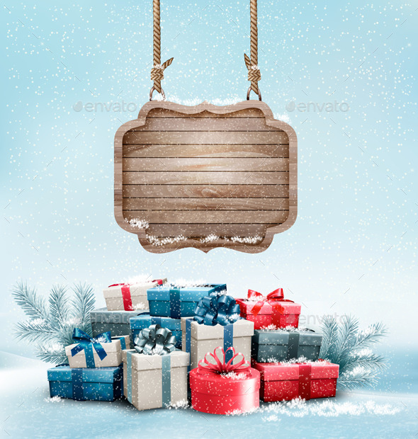 Christmas Background with a Retro Wooden Sign - Christmas Seasons/Holidays