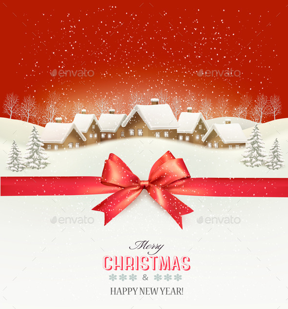 Holiday Christmas Background with a Village - Christmas Seasons/Holidays