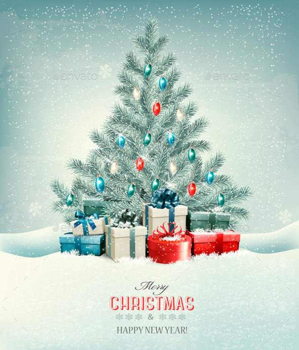 Christmas Tree with Presents Background - Christmas Seasons/Holidays