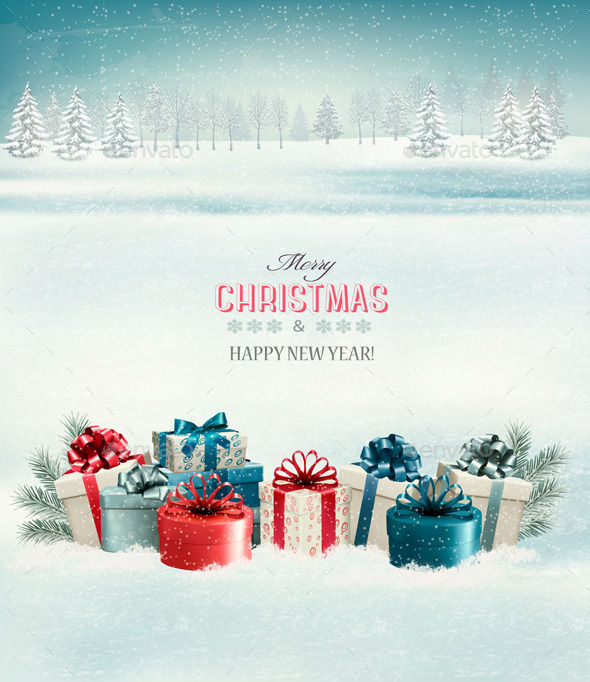 Holiday Christmas Background with Gift Boxes - Christmas Seasons/Holidays