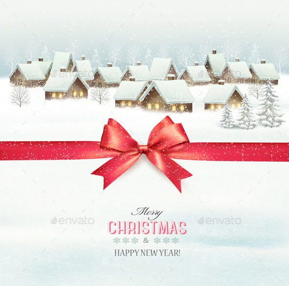 Holiday Christmas Background with a Village - Christmas Seasons/Holidays
