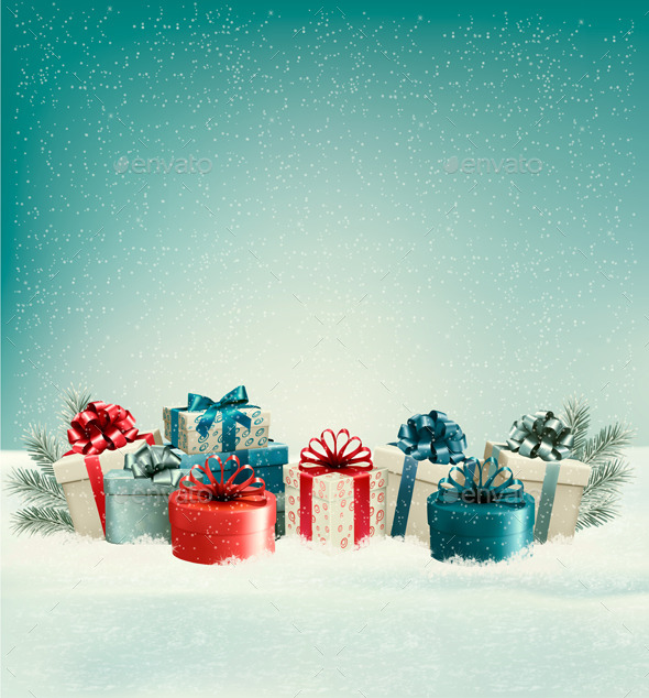 Christmas Gift Boxes in Snow - Christmas Seasons/Holidays