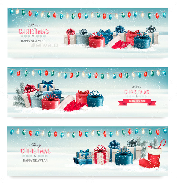 Three Christmas Banners with Presents - Christmas Seasons/Holidays
