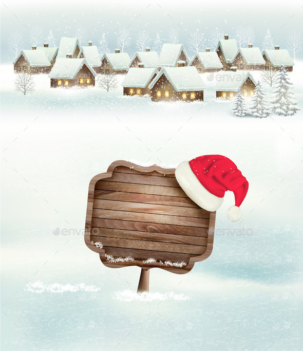 Winter Holiday Christmas Background with a Village - Christmas Seasons/Holidays