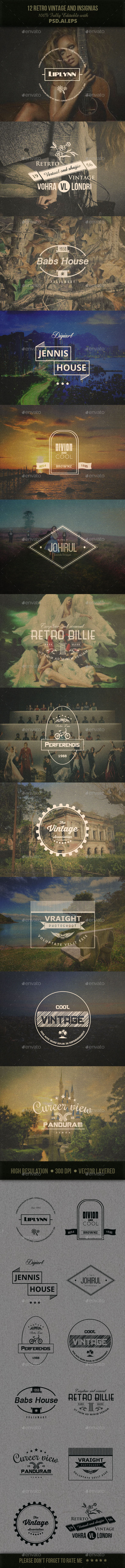 12 Retro Vintage And Insignias - Badges & Stickers Web Elements