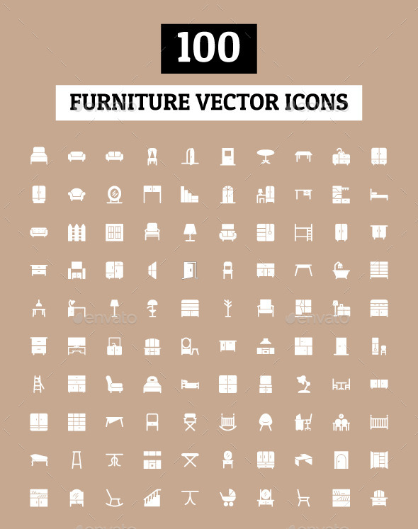 100 Furniture Vector Icons - Man-made objects Objects