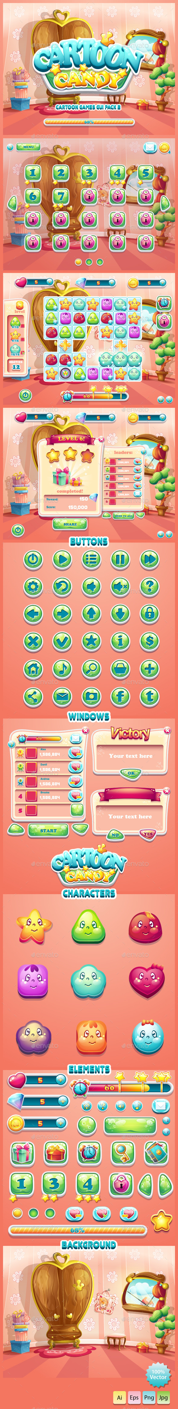 GUI Cartoon Candy - User Interfaces Game Assets